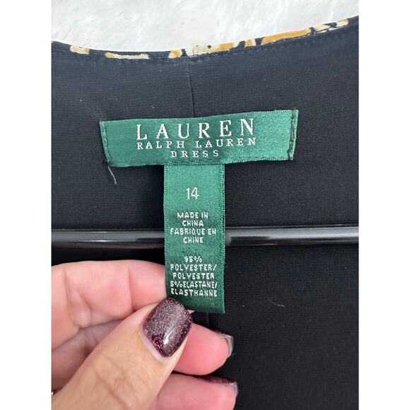 LRL Ralph Lauren Black Printed Buckle Dress 14 Office Mature - Picture 5 of 8